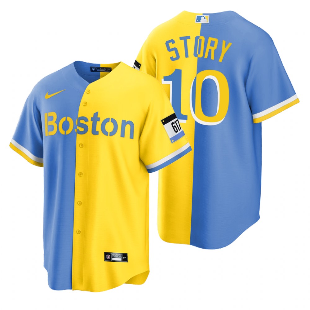 Boston Red Sox #10 Trevor Story Blue Gold Nike Men's MLB 2022 City Connect Game Jersey