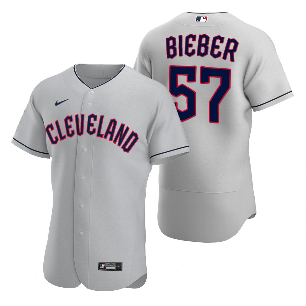 Cleveland Guardians #57 Shane Bieber Gray Men's Nike 2022 Authentic Road MLB Jersey