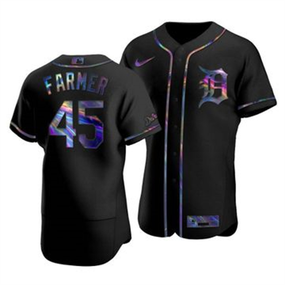 Detroit Tigers #45 Buck Farmer Men's Nike Iridescent Holographic Collection MLB Jersey - Black