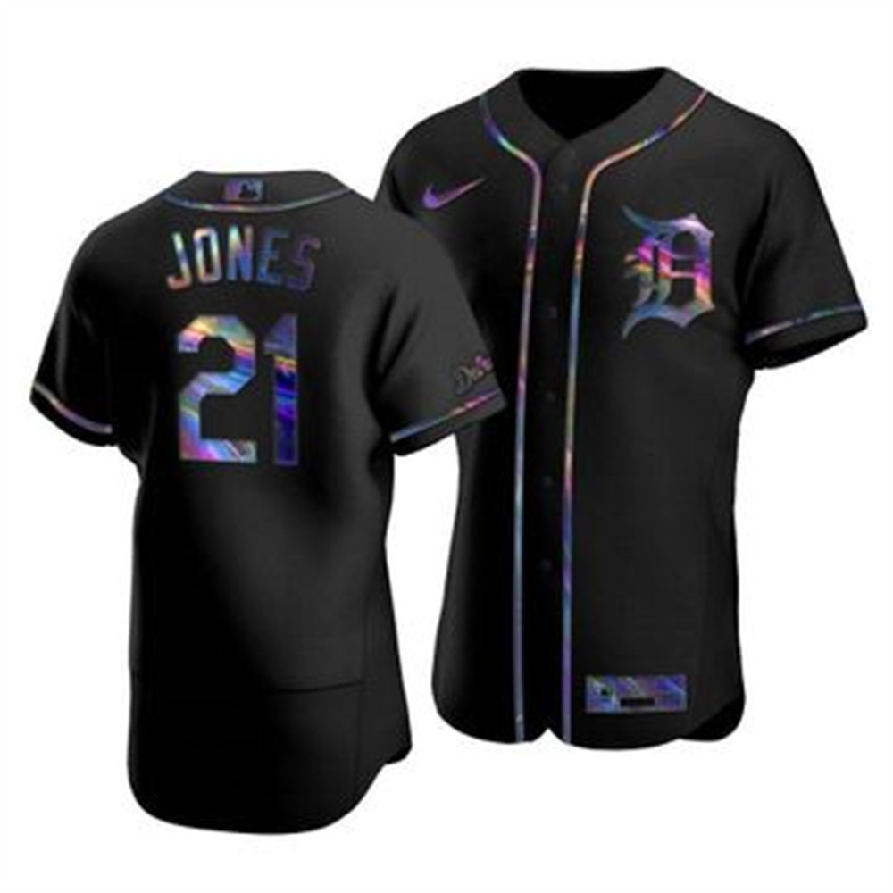 Detroit Tigers #21 JaCoby Jones Men's Nike Iridescent Holographic Collection MLB Jersey - Black