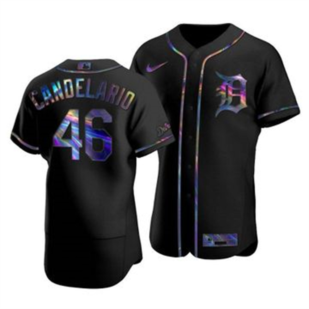 Detroit Tigers #46 Jeimer Candelario Men's Nike Iridescent Holographic Collection MLB Jersey - Black