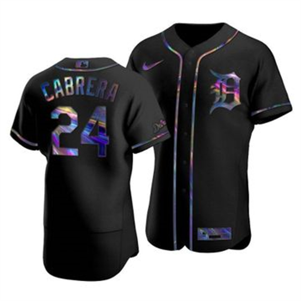 Detroit Tigers #24 Miguel Cabrera Men's Nike Iridescent Holographic Collection MLB Jersey - Black