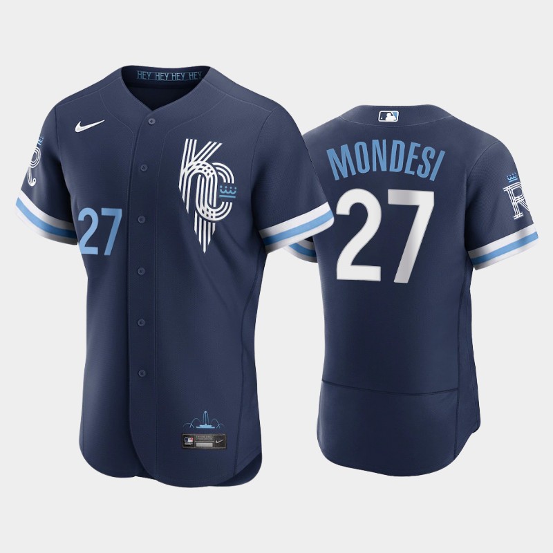 Kansas City Royals #27 Adalberto Mondesi Men's Nike Authentic 2022 City Connect Navy Jersey