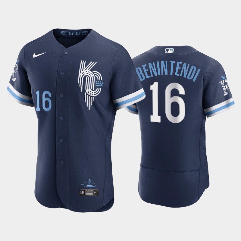 Kansas City Royals #16 Andrew Benintendi Men's Nike Authentic 2022 City Connect Navy Jersey