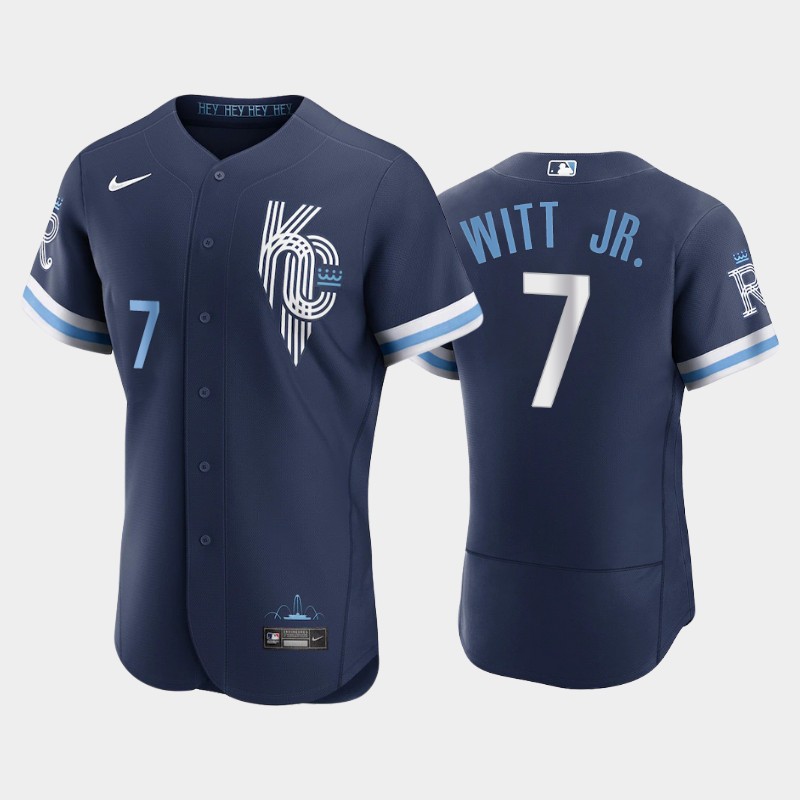 Kansas City Royals #7 Bobby Witt Jr. Men's Nike Authentic 2022 City Connect Navy Jersey