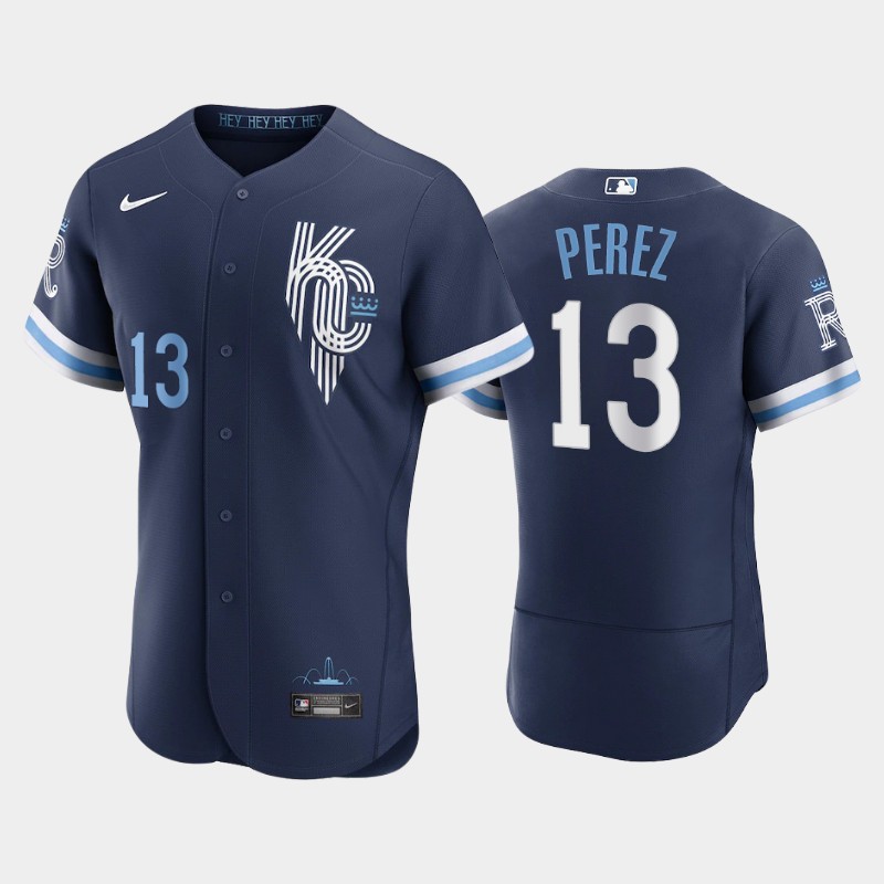 Kansas City Royals #13 Salvador Perez Men's Nike Authentic 2022 City Connect Navy Jersey