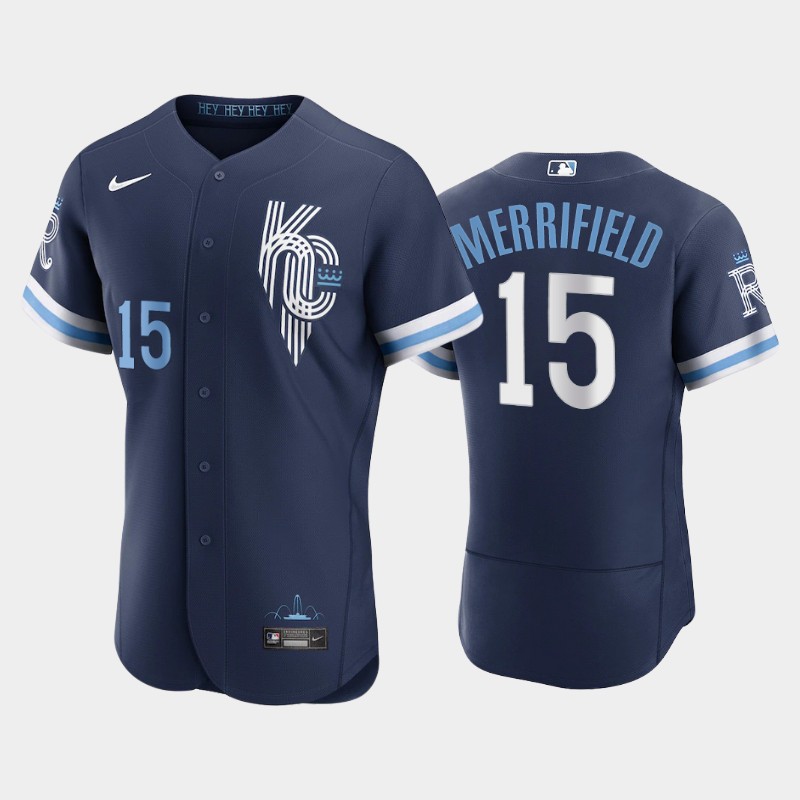 Kansas City Royals #15 Whit Merrifield Men's Nike Authentic 2022 City Connect Navy Jersey