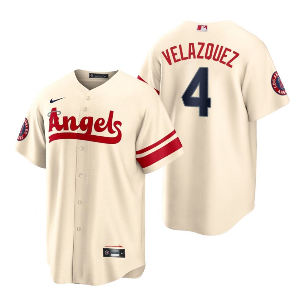 Los Angeles Angels #4 Andrew Velazquez Cream Men's MLB Nike 2022 City Connect Game Jersey