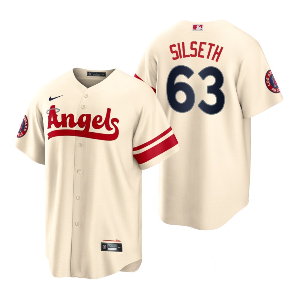 Los Angeles Angels #63 Chase Silseth Cream Men's MLB Nike 2022 City Connect Game Jersey