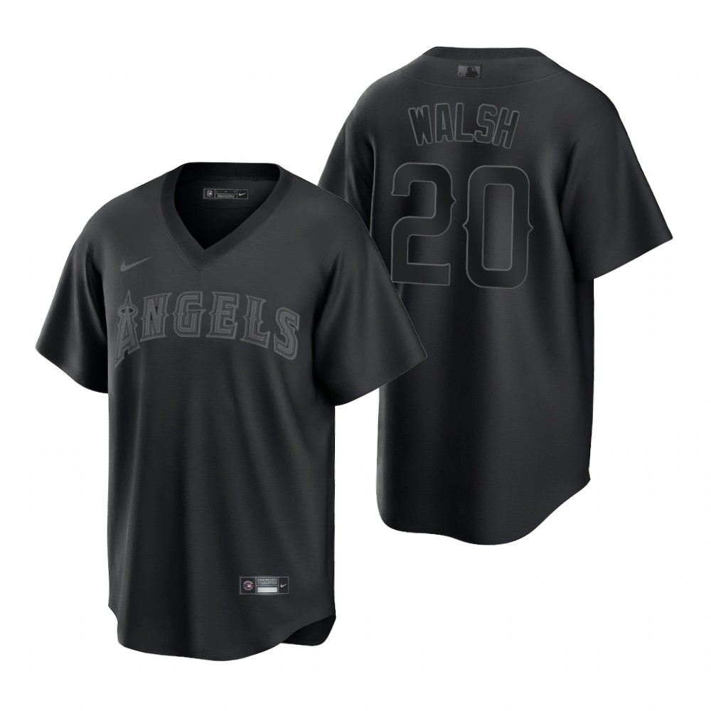 Los Angeles Angels #20 Jared Walsh Nike Men's MLB Black Pitch Black Fashion Jersey