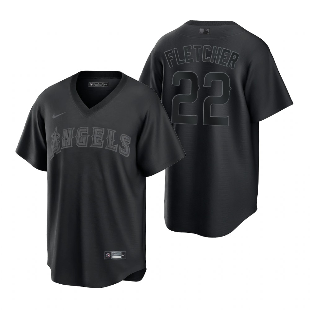 Los Angeles Angels #22 David Fletcher Nike Men's MLB Black Pitch Black Fashion Jersey