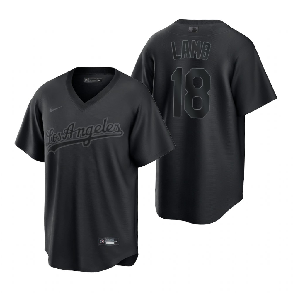 Los Angeles Dodgers #18 Jake Lamb Nike Men's MLB Black Pitch Black Fashion Jersey