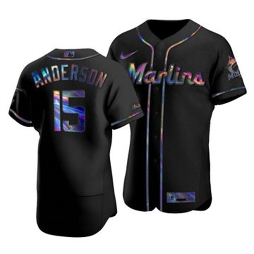 Miami Marlins #15 Brian Anderson Men's Nike Iridescent Holographic Collection MLB Jersey - Black