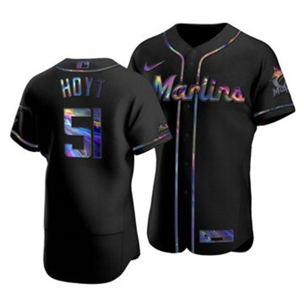 Miami Marlins #51 James Hoyt Men's Nike Iridescent Holographic Collection MLB Jersey - Black