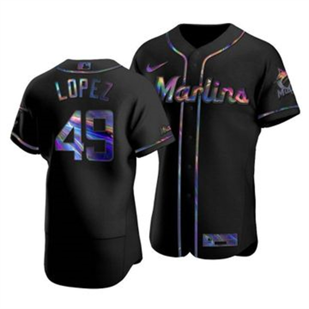 Miami Marlins #49 Pablo Lopez Men's Nike Iridescent Holographic Collection MLB Jersey - Black