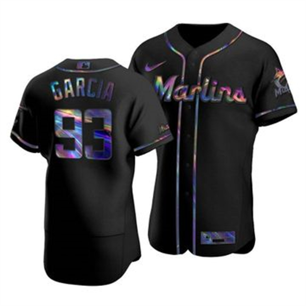 Miami Marlins #93 Yimi Garcia Men's Nike Iridescent Holographic Collection MLB Jersey - Black