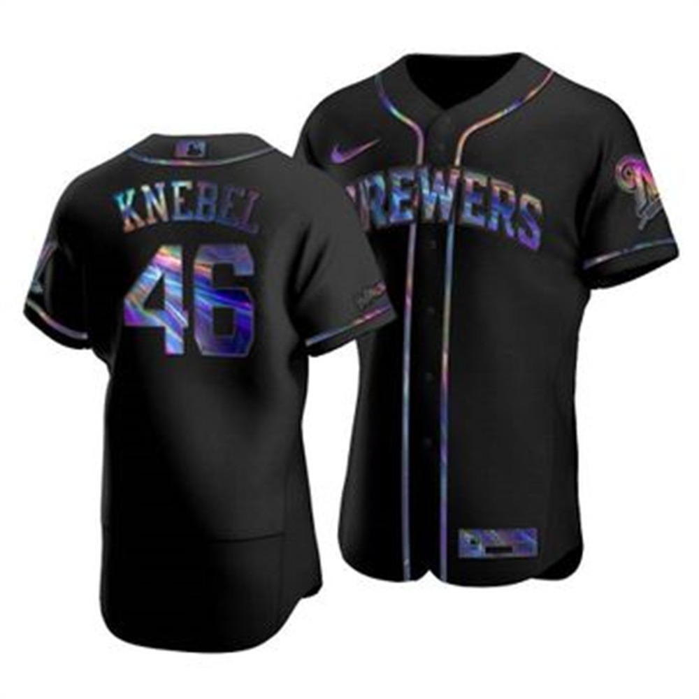 Milwaukee Brewers #46 Corey Knebel Men's Nike Iridescent Holographic Collection MLB Jersey - Black