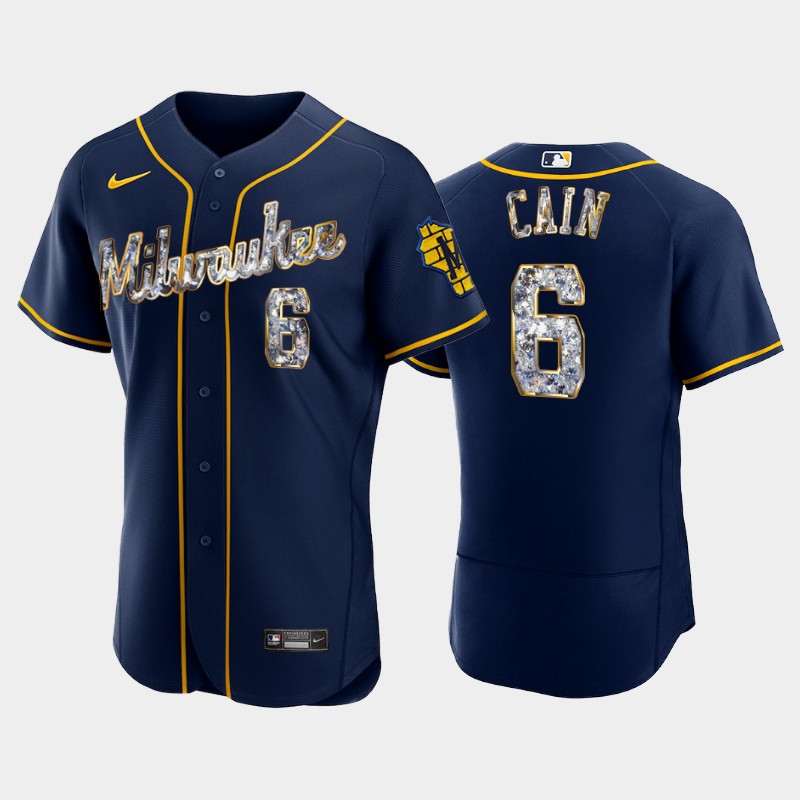 Milwaukee Brewers #6 Lorenzo Cain Men's Nike Diamond Edition MLB Jersey - Navy