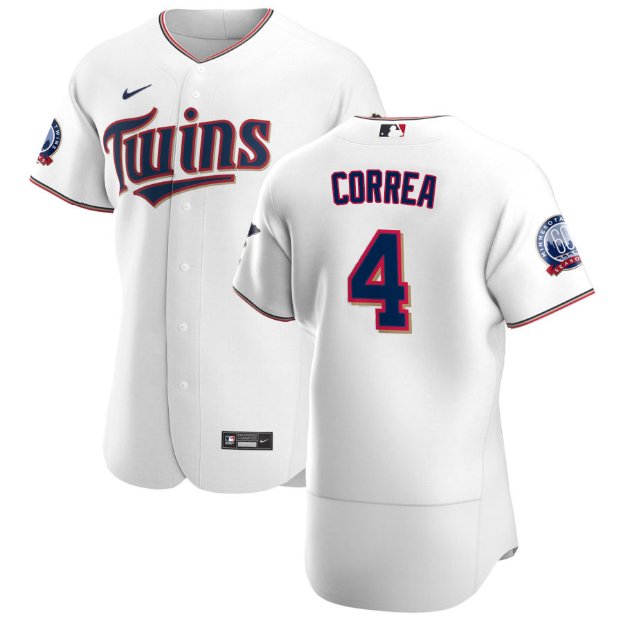 Minnesota Twins #4 Carlos Correa Men's Nike White Home 2020 60th Season Authentic Team MLB Jersey