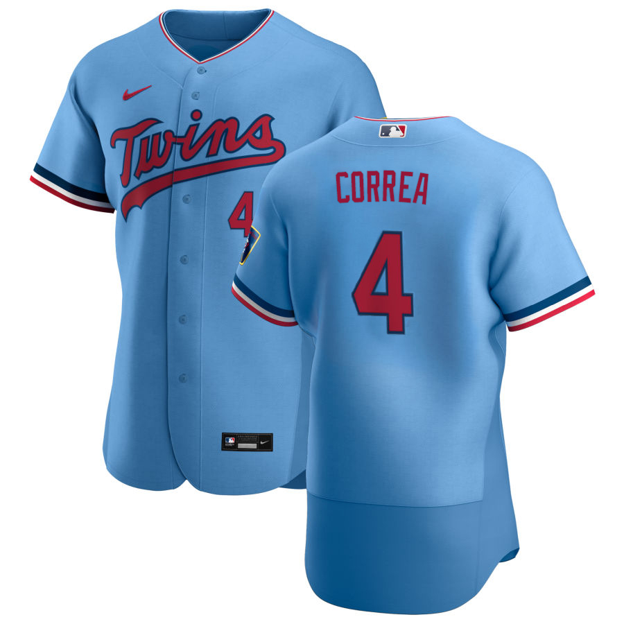 Minnesota Twins #4 Carlos Correa Men's Nike Light Blue Alternate 2020 Authentic Team MLB Jersey