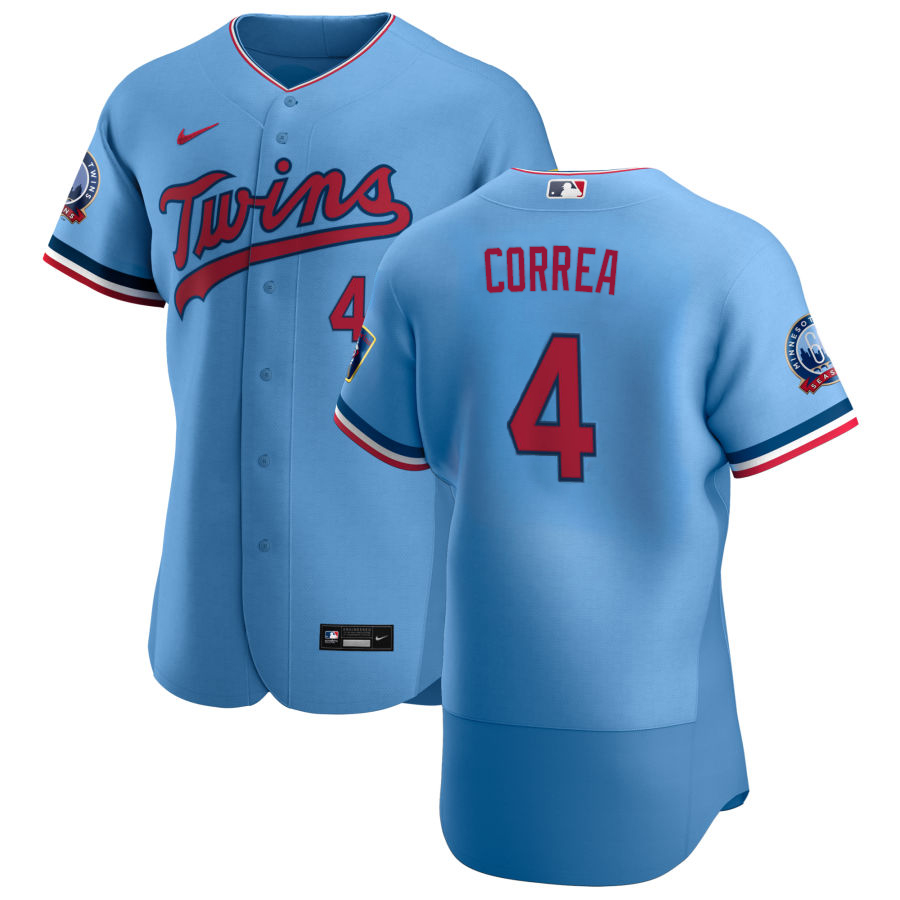 Minnesota Twins #4 Carlos Correa Men's Nike Light Blue Alternate 2020 60th Season Authentic Team MLB Jersey