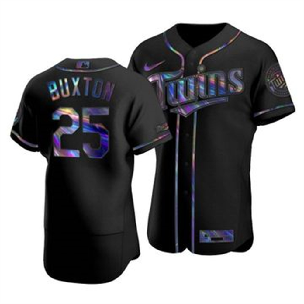 Minnesota Twins #25 Byron Buxton Men's Nike Iridescent Holographic Collection MLB Jersey - Black