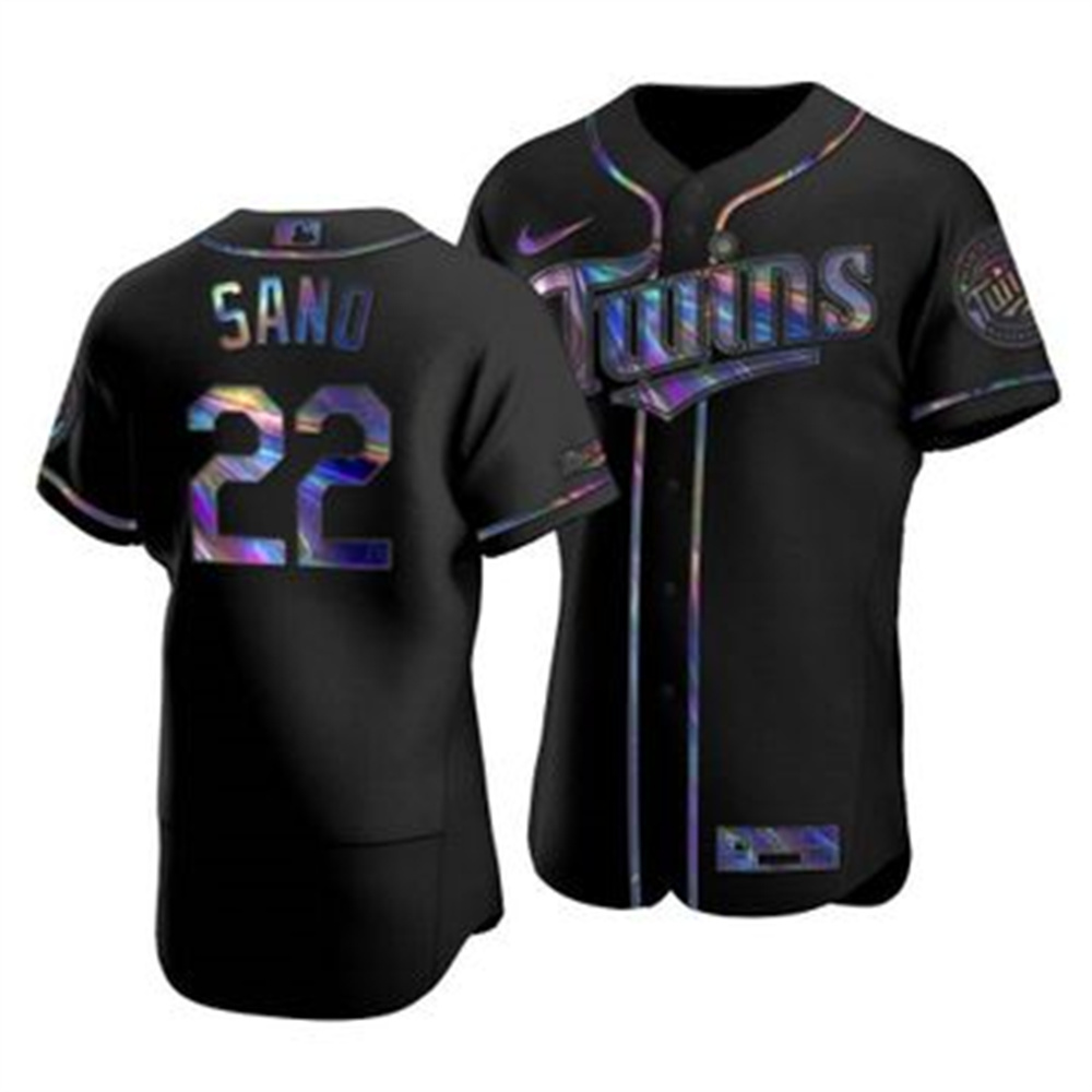 Minnesota Twins #22 Miguel Sano Men's Nike Iridescent Holographic Collection MLB Jersey - Black