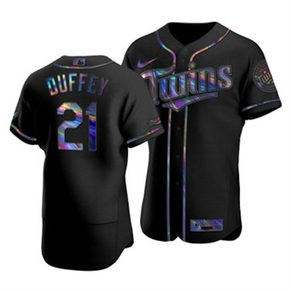 Minnesota Twins #21 Tyler Duffey Men's Nike Iridescent Holographic Collection MLB Jersey - Black