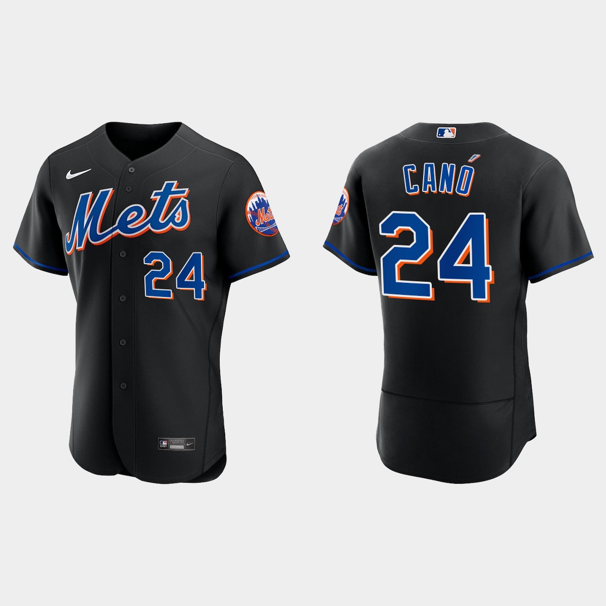 New York Mets #24 Robinson Cano Men's Nike 2022 Authentic Alternate Stitched MLB Jersey - Black