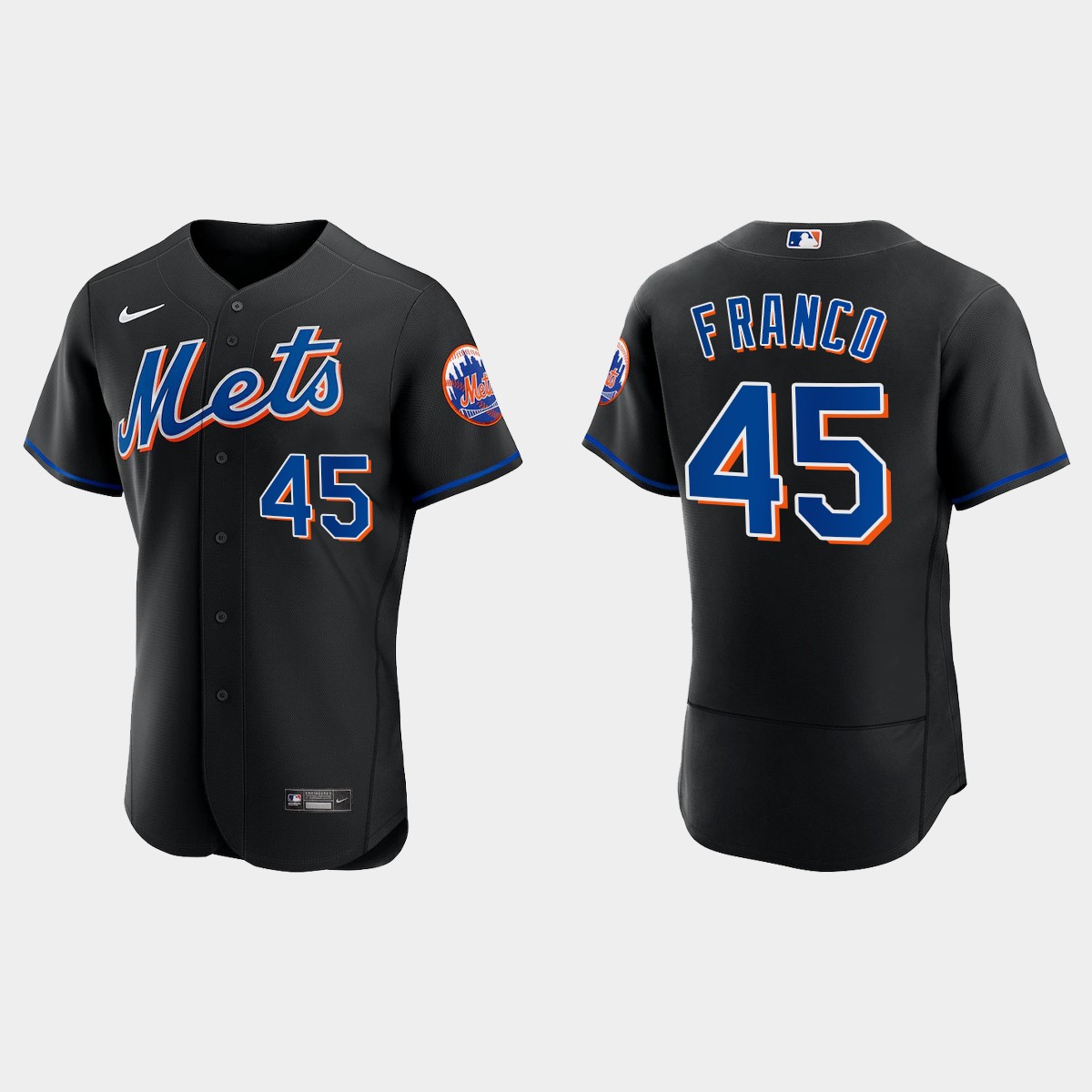 New York Mets #45 John Franco Men's Nike 2022 Authentic Alternate Stitched MLB Jersey - Black