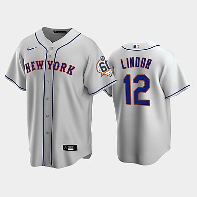 New York Mets #12 Francisco Lindor 60th Anniversary Replica Gray Men's Jersey