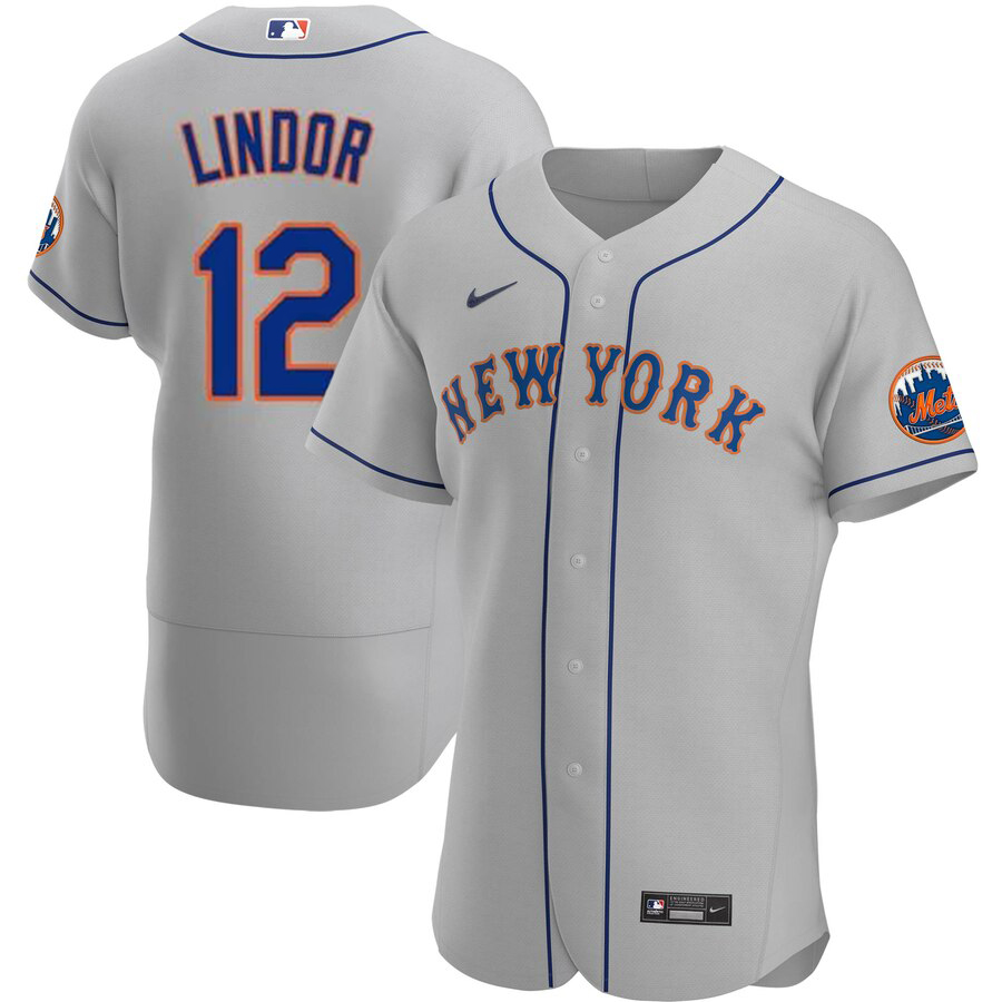 New York Mets #12 Francisco Lindor Men's Nike Gray Road 2020 Authentic Official Team MLB Jersey