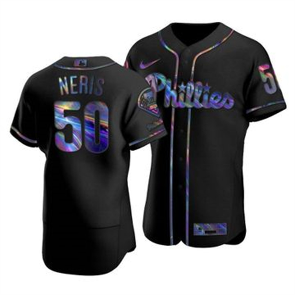 Philadelphia Phillies #50 Hector Neris Men's Nike Iridescent Holographic Collection MLB Jersey - Black