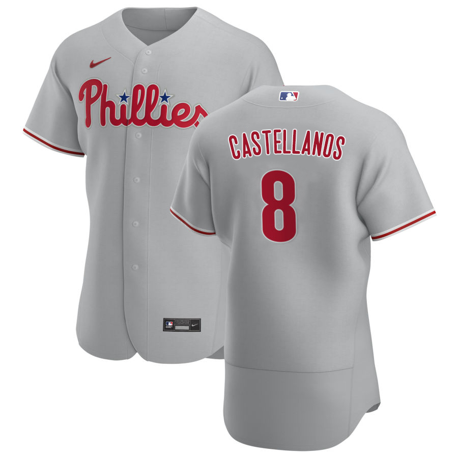 Philadelphia Phillies #8 Nick Castellanos Men's Nike Gray Road 2020 Authentic Player MLB Jersey