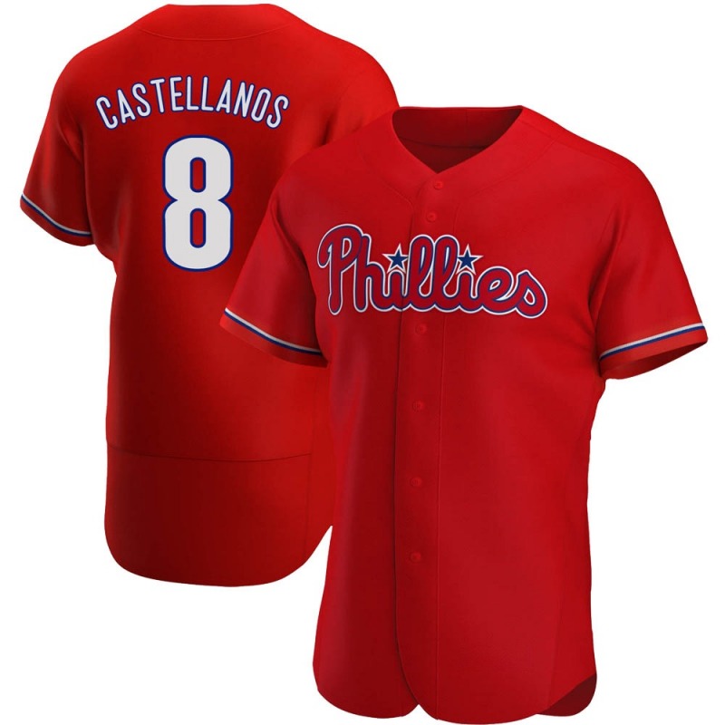 Philadelphia Phillies #8 Nick Castellanos Men's Nike Red Alternate 2020 Authentic Player MLB Jersey