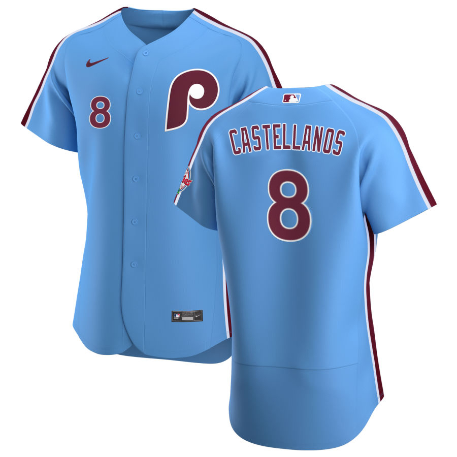 Philadelphia Phillies #8 Nick Castellanos Men's Nike Light Blue Alternate 2020 Authentic Player MLB Jersey