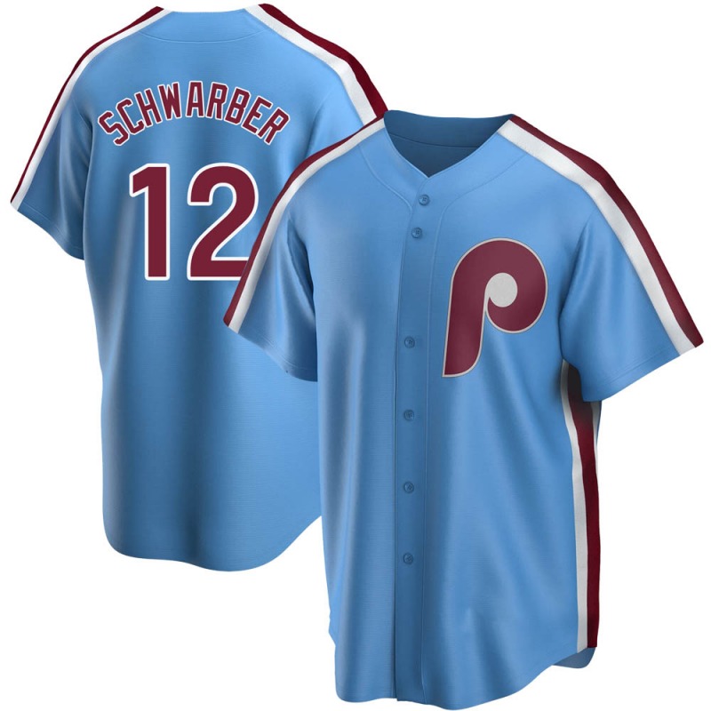 Philadelphia Phillies #12 Kyle Schwarber Men's Nike Light Blue Road Cooperstown Collection Replica Player Jersey