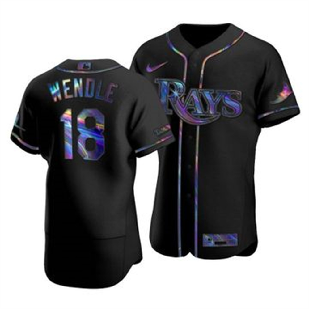 Tampa Bay Rays #18 Joey Wendle Men's Nike Iridescent Holographic Collection MLB Jersey - Black