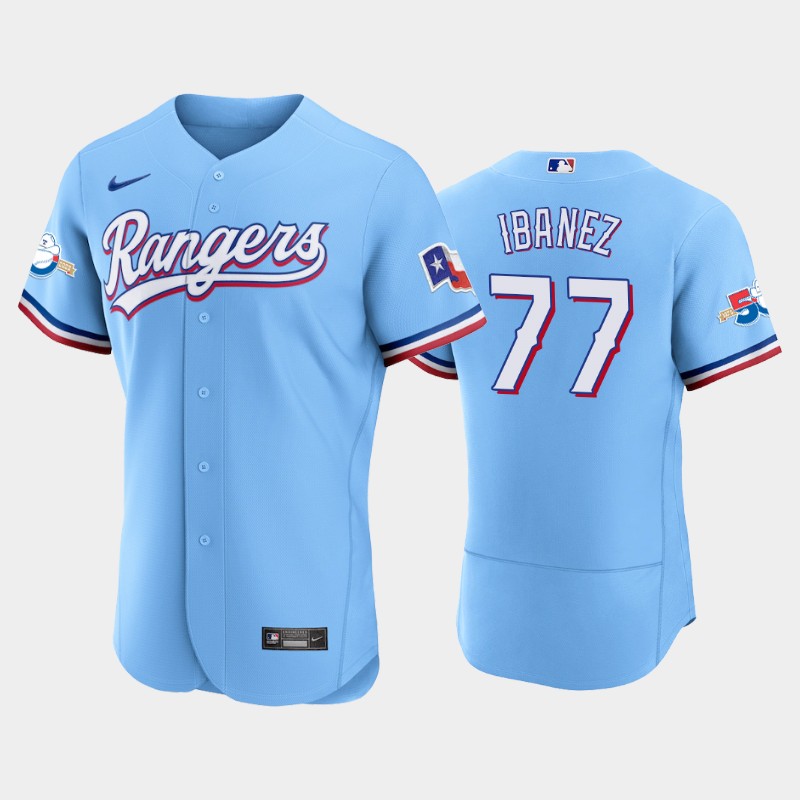 Texas Rangers #77 Andy Ibanez Authentic 50th Anniversary Men's Nike Alternate MLB Jersey - Light Blue