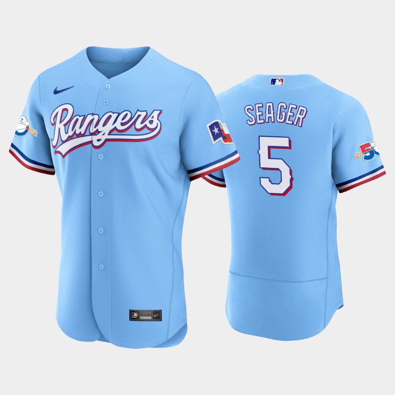 Texas Rangers #5 Corey Seager Authentic 50th Anniversary Men's Nike Alternate MLB Jersey - Light Blue