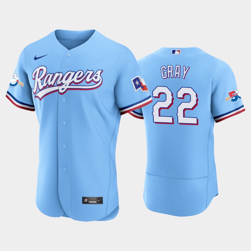 Texas Rangers #22 Jon Gray Authentic 50th Anniversary Men's Nike Alternate MLB Jersey - Light Blue