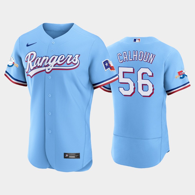 Texas Rangers #56 Kole Calhoun Authentic 50th Anniversary Men's Nike Alternate MLB Jersey - Light Blue