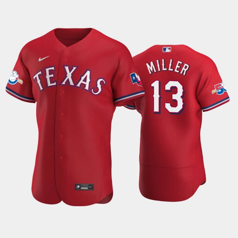 Texas Rangers #13 Brad Miller Authentic 50th Anniversary Men's Nike Alternate MLB Jersey - Red