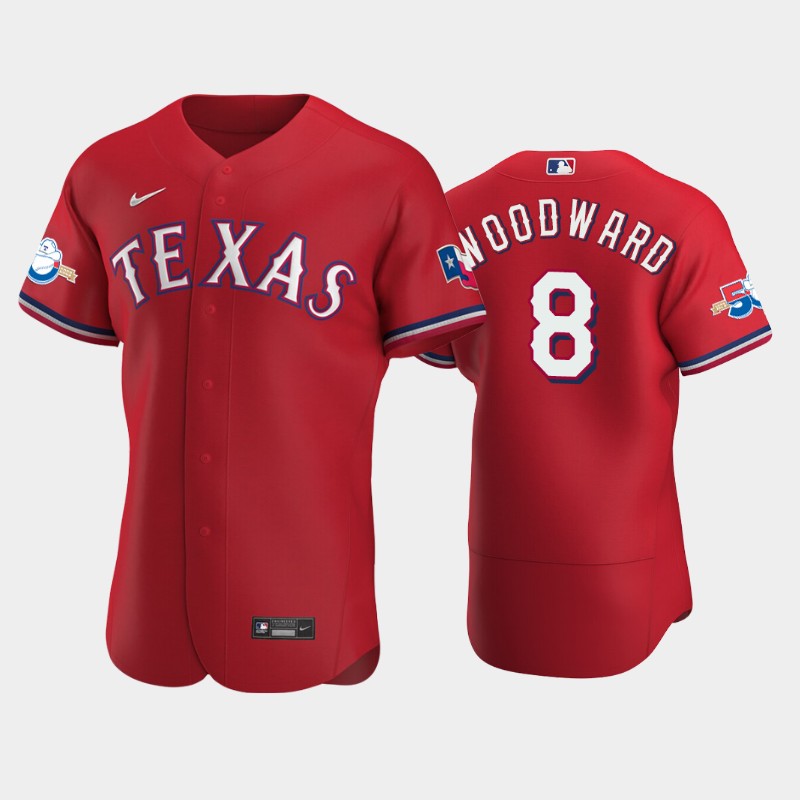 Texas Rangers #8 Chris Woodward Authentic 50th Anniversary Men's Nike Alternate MLB Jersey - Red