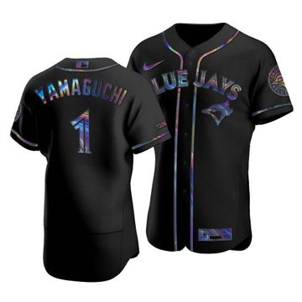 Toronto Blue Jays #1 Shun Yamaguchi Men's Nike Iridescent Holographic Collection MLB Jersey - Black