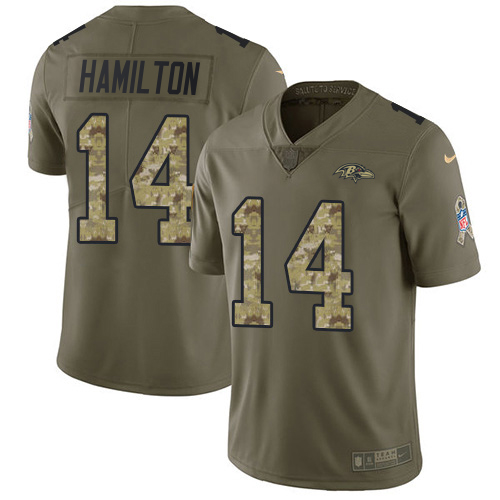 Nike Ravens #14 Kyle Hamilton Olive/Camo Men's Stitched NFL Limited 2017 Salute To Service Jersey