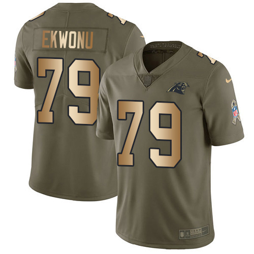 Nike Panthers #79 Ikem Ekwonu Olive/Gold Men's Stitched NFL Limited 2017 Salute To Service Jersey