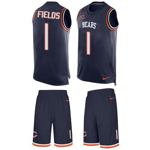 Nike Bears #1 Justin Fields Navy Blue Team Color Men's Stitched NFL Limited Tank Top Suit Jersey