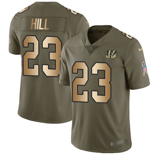 Nike Bengals #23 Daxton Hill Olive/Gold Men's Stitched NFL Limited 2017 Salute To Service Jersey