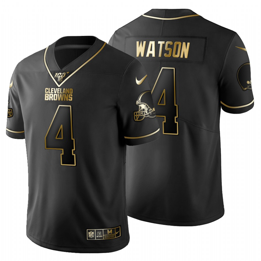 Cleveland Browns #4 Deshaun Watson Men's Nike Black Golden Limited NFL 100 Jersey